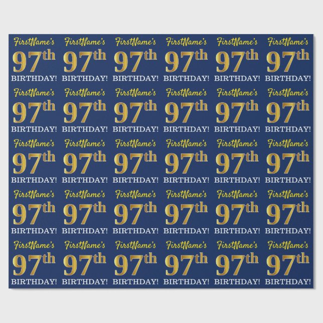 Papier Cadeau Bleu, Imitation Gold Look "97e anniversaire" (Plat)