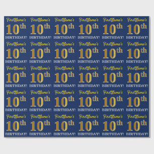 Papier Cadeau Bleu, Imitation or Look "10e anniversaire"