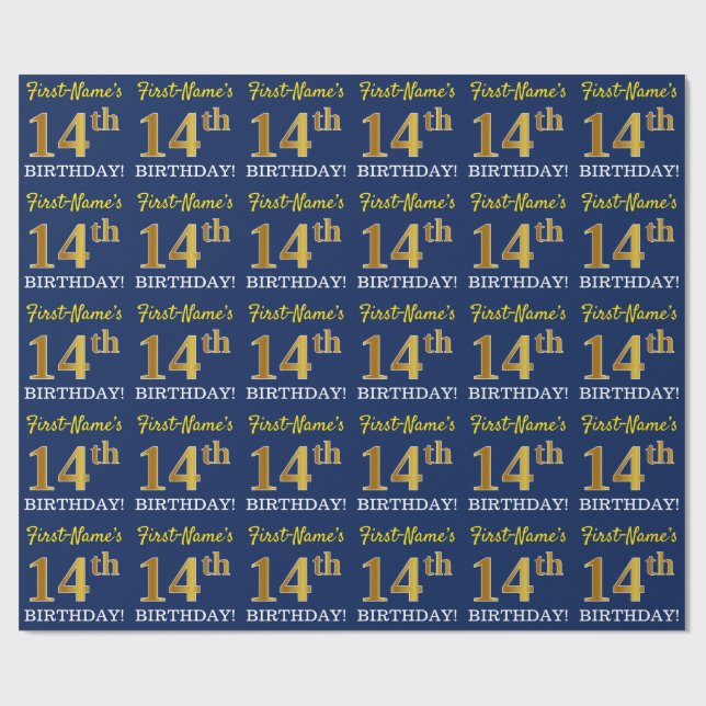 Papier Cadeau Bleu, Imitation or Look "14e anniversaire" (Plat)