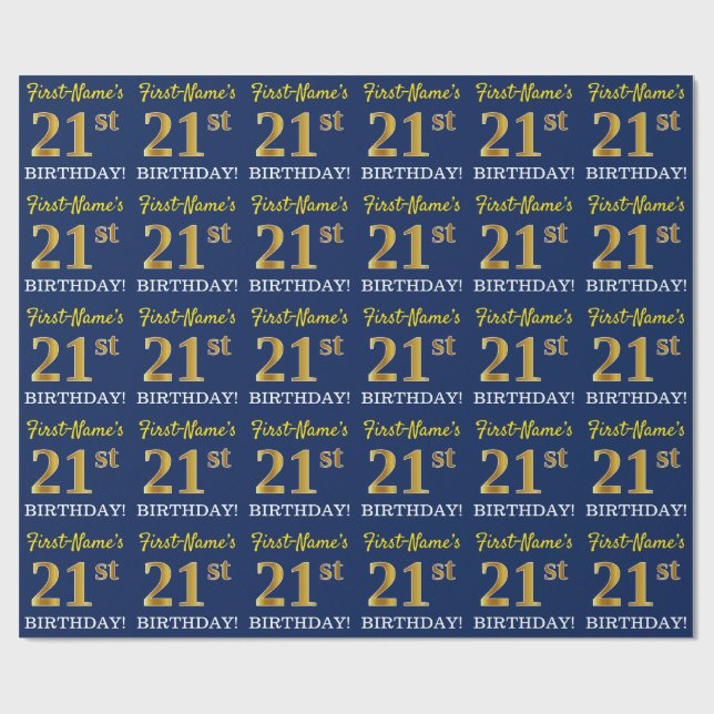 Papier Cadeau Bleu, Imitation or Look "21ème anniversaire" (Plat)