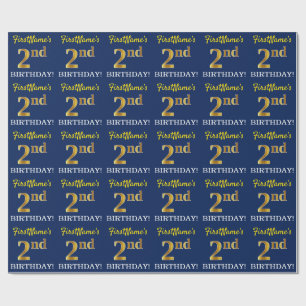 Papier Cadeau Bleu, Imitation or look "2e anniversaire"
