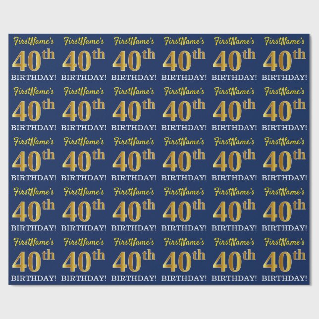 Papier Cadeau Bleu, Imitation or Look "40e anniversaire" (Plat)