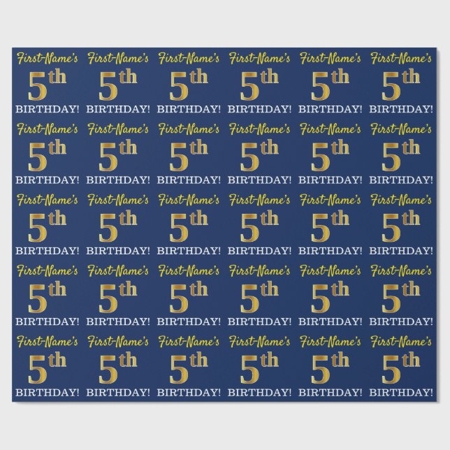 Papier Cadeau Bleu, Imitation Or Look "5e anniversaire" (Plat)