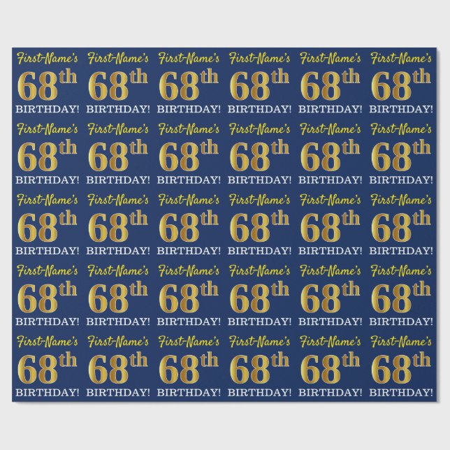 Papier Cadeau Bleu, Imitation or Look "68e anniversaire" (Plat)