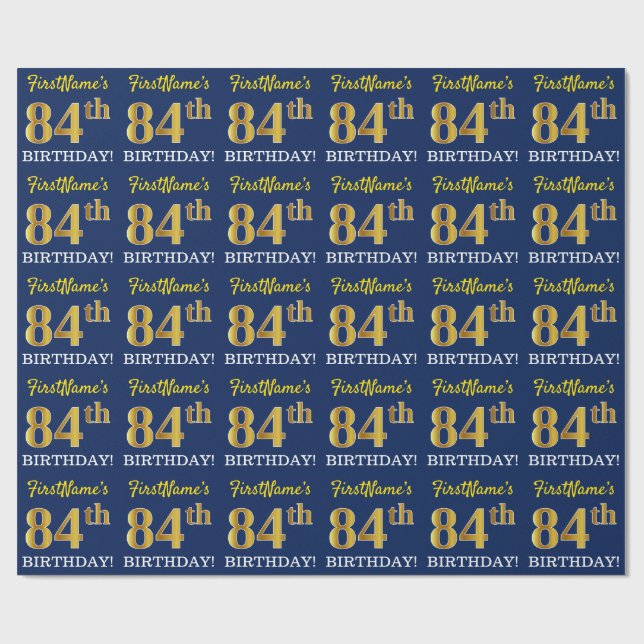 Papier Cadeau Bleu, Imitation or Look "84e anniversaire" (Plat)