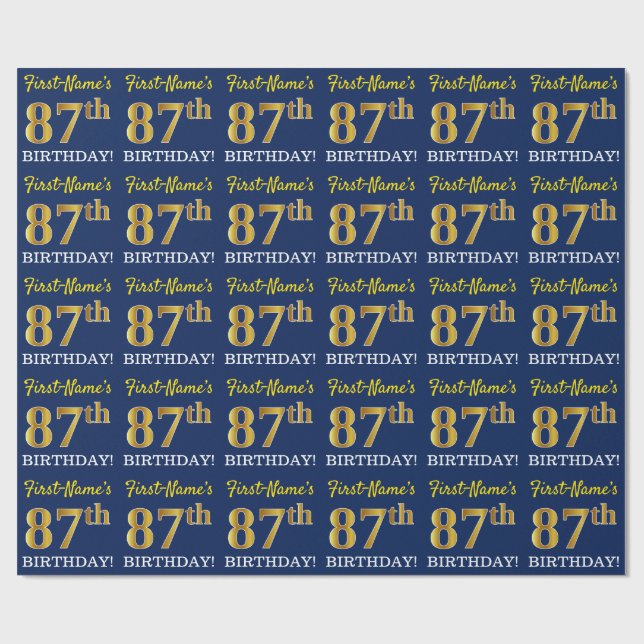 Papier Cadeau Bleu, Imitation or Look "87e anniversaire" (Plat)