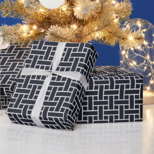 Papier Cadeau Bleu Indigo Oriental Blanc Motif de Tissage Japona