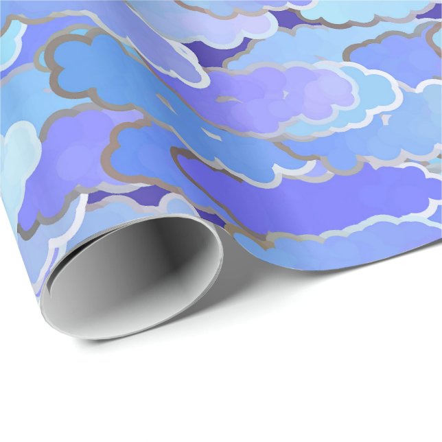 Papier Cadeau Bleu japonais de nuages, de crépuscule, de (Coin rond)