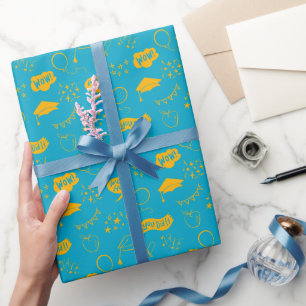 Papier Cadeau Bleu Jaune Graduation main dessinée Motif Scribble