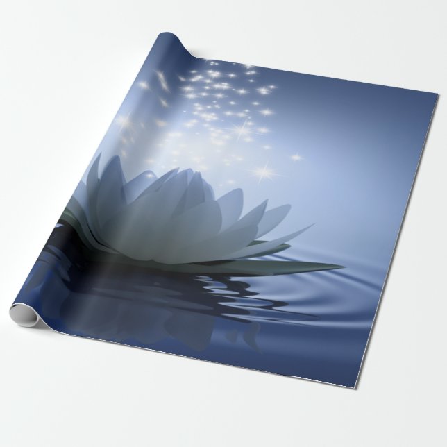 Papier Cadeau Bleu lotus blanc chic (Déroulé)