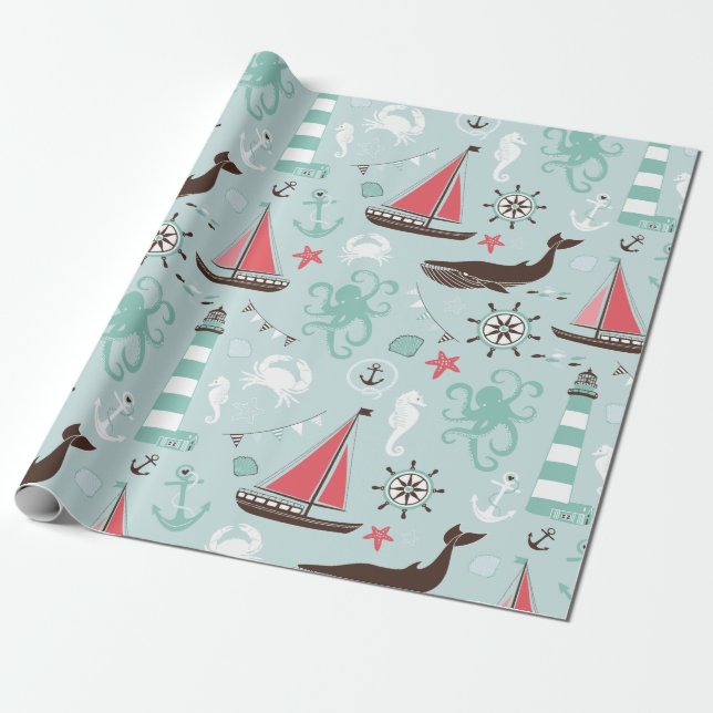 Papier Cadeau Bleu marin et Rose (Déroulé)