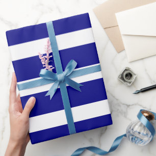 Papier Cadeau Bleu marine blanc rayé horizontal classique