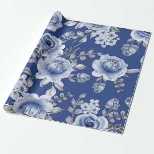 Papier Cadeau Bleu marine et Elégante aquarelle moderne Floral