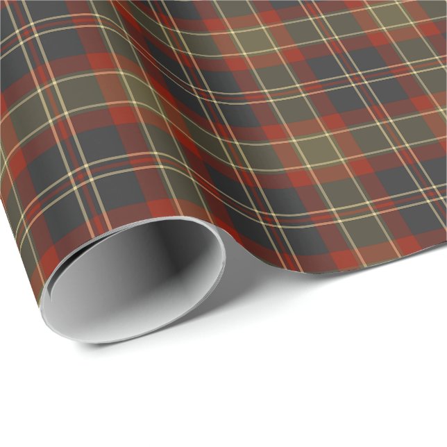 Papier Cadeau Bleu marine et motif rustique rouge de plaid (Coin rond)