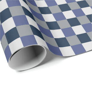 Papier Cadeau Bleu marine gris blanc damier à carreaux