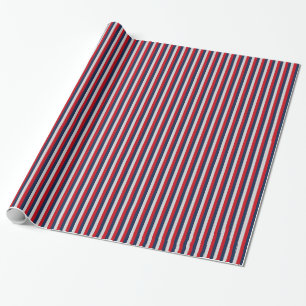 Papier Cadeau Bleu marine nautique, rouge, rayure verticale arge