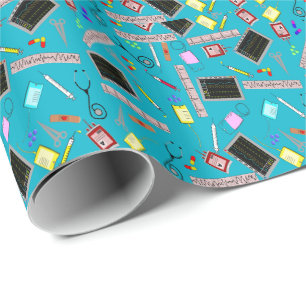 Papier Cadeau Bleu Médicale ou d'infirmière de cadeau