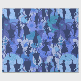 Papier Cadeau bleu milieu siècle 1950 vintage silhouette femmes