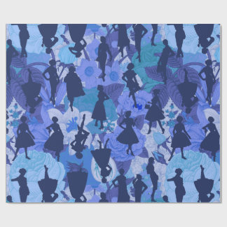 Papier Cadeau bleu milieu siècle 1950 vintage silhouette femmes