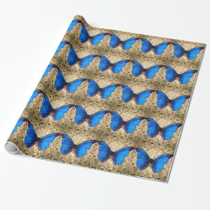 Papier Cadeau Bleu monarque papillon damassé art Vintage