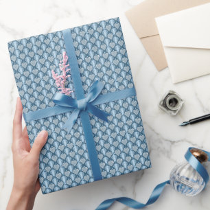 Papier Cadeau Bleu motif à rayures verticales avec coeur rétro e