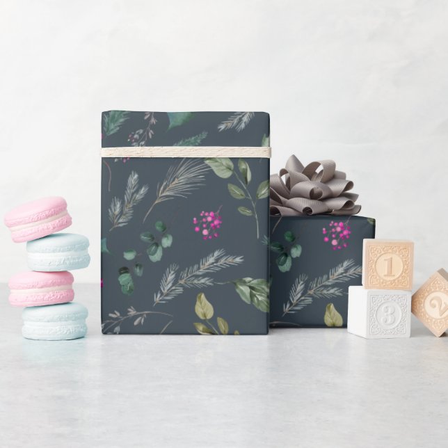 Papier Cadeau Bleu Motif mignon avec cadeau Pink Holly (Baby Shower)