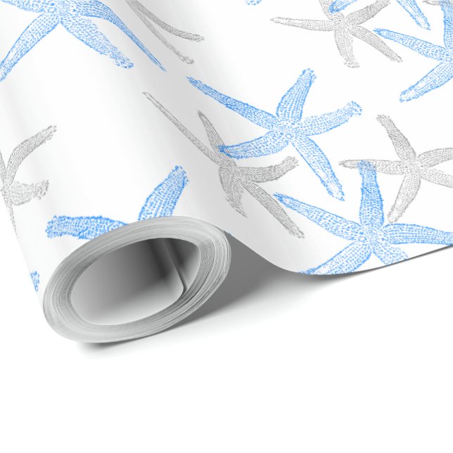 Papier Cadeau bleu nautique de plage d'étoiles de mer (Coin rond)