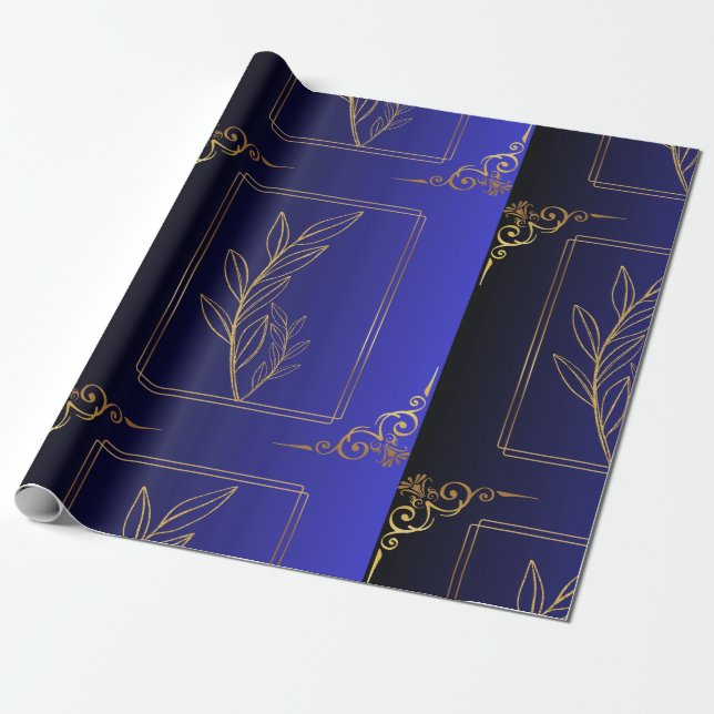 Papier Cadeau Bleu&Noir dégradé cadre doré (Déroulé)
