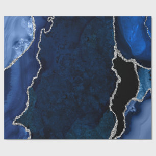 Papier Cadeau Bleu Nuit et Faux Paillettes d'Argent Agate