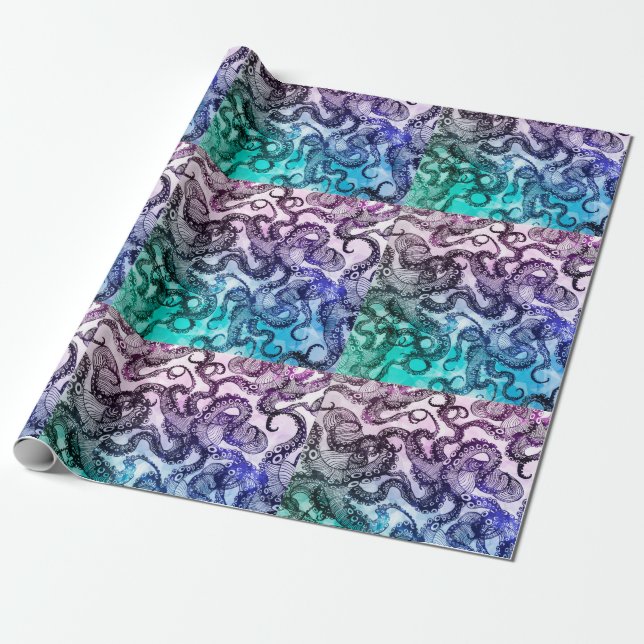 Papier Cadeau Bleu octopique (Déroulé)