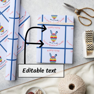 Papier Cadeau Bleu oeuf de Pâques lapin texte personnalisé