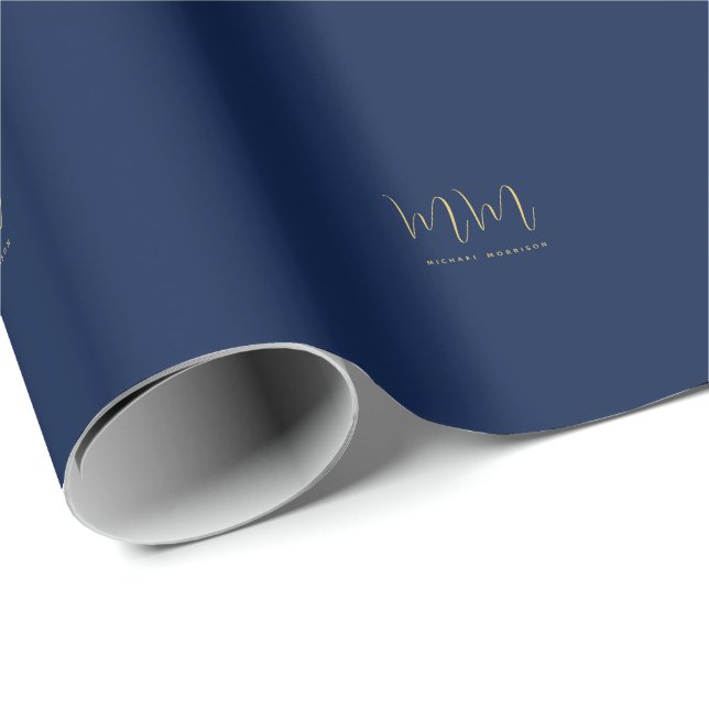 Papier Cadeau Bleu Or Couleurs Lettres Initiales Professionnelle (Coin rond)