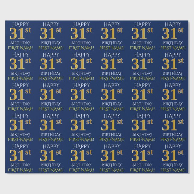Papier Cadeau Bleu, or "JOYEUX 31ème ANNIVERSAIRE " de Faux (Plat)