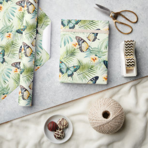 Papier Cadeau Bleu Orange Papillon Jaune Vert Floral