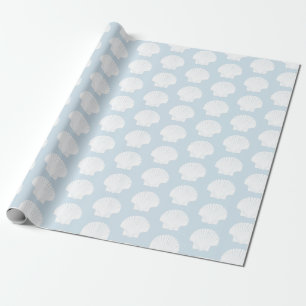 Papier Cadeau Bleu pâle et coquilles de mer blanches