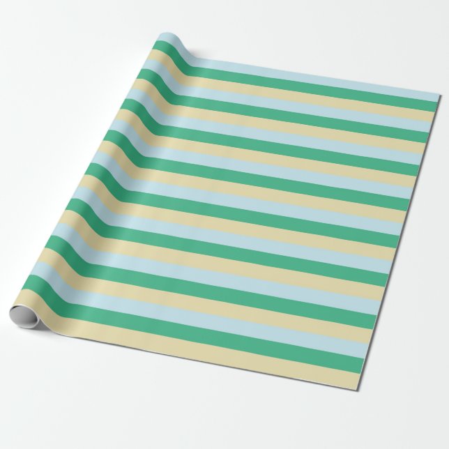 Papier Cadeau Bleu pâle, vert d'Aqua et rayures beiges (Déroulé)