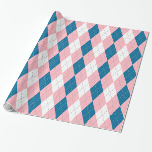 Papier Cadeau Bleu Paon Rose Gris Foncé Blanc XL Argyle
