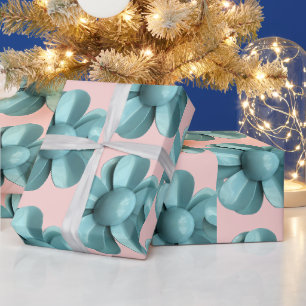 Papier Cadeau Bleu Pastel Fleur de Marguerite Vintage MOD Mariag