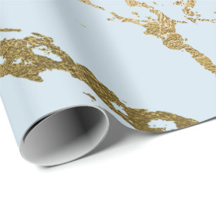 Papier Cadeau Bleu pastel Marbre d'or céleste brillant