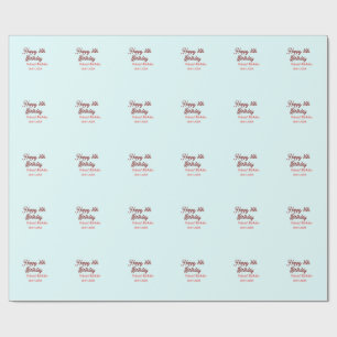 Papier Cadeau Bleu pastel rouge joyeux 16e anniversaire nom date