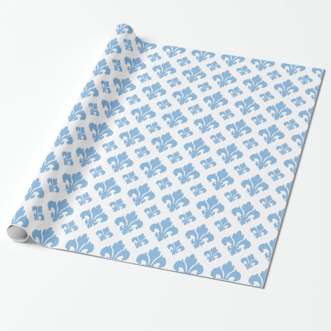 Papier Cadeau Bleu placide de Fleur De Lis 2 (Déroulé)