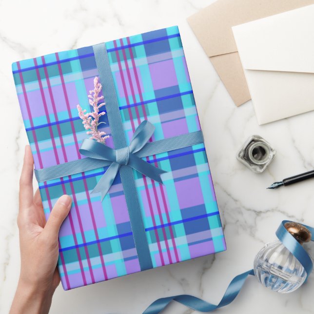 Papier Cadeau bleu plaid (Cadeaux)