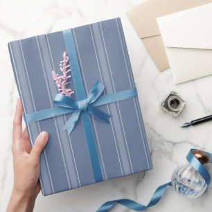 Papier Cadeau Bleu Poussiéreux & Rayures Bleu Poussiéreux Clair