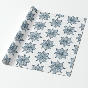 Papier Cadeau Bleu prussien sur Fleurs blanches
