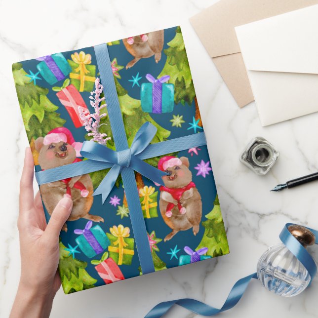 Papier Cadeau Bleu Quokka papier enveloppant Noël (Cadeaux)