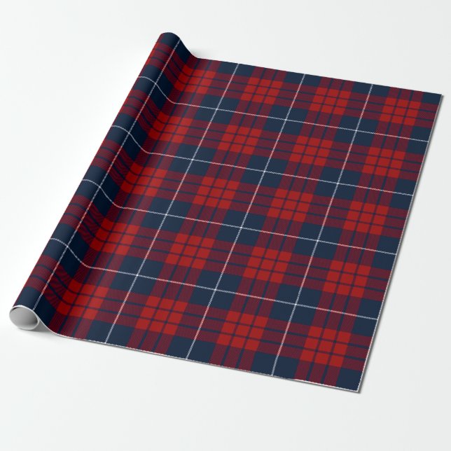 Papier Cadeau Bleu rétro Rouge Noël Nouvel An Tartan Plaid (Déroulé)