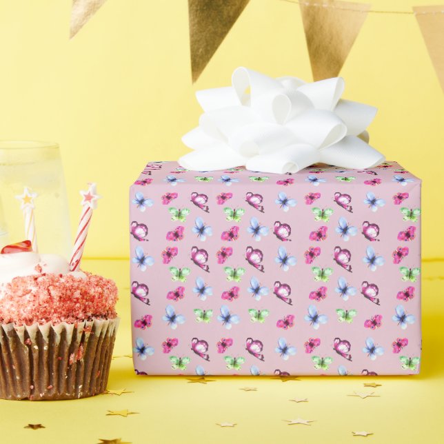 Papier Cadeau Bleu rose Baby shower papillon vert Anniversaire (Fête d'anniversaire)