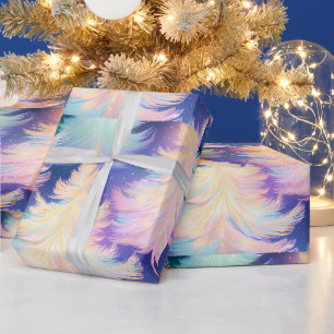 Papier Cadeau Bleu Rose Blanc Or Arbres Noël Moderne