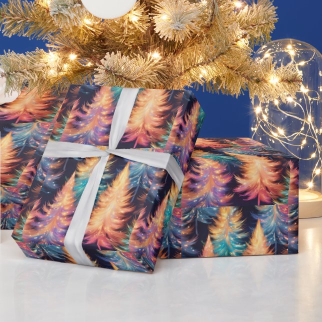 Papier Cadeau Bleu rose or Arbres légers Noël moderne (Vacances)