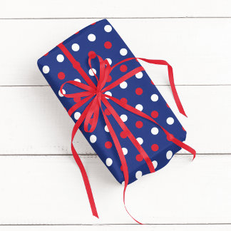 Papier Cadeau Bleu Rouge et Blanc à pois